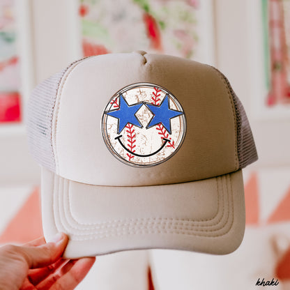 Baseball Star Eyes Trucker Hat, 9 Colors, Patriotic Trucker Cap
