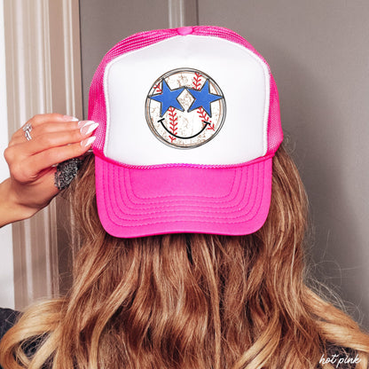 Baseball Star Eyes Trucker Hat, 9 Colors, Patriotic Trucker Cap