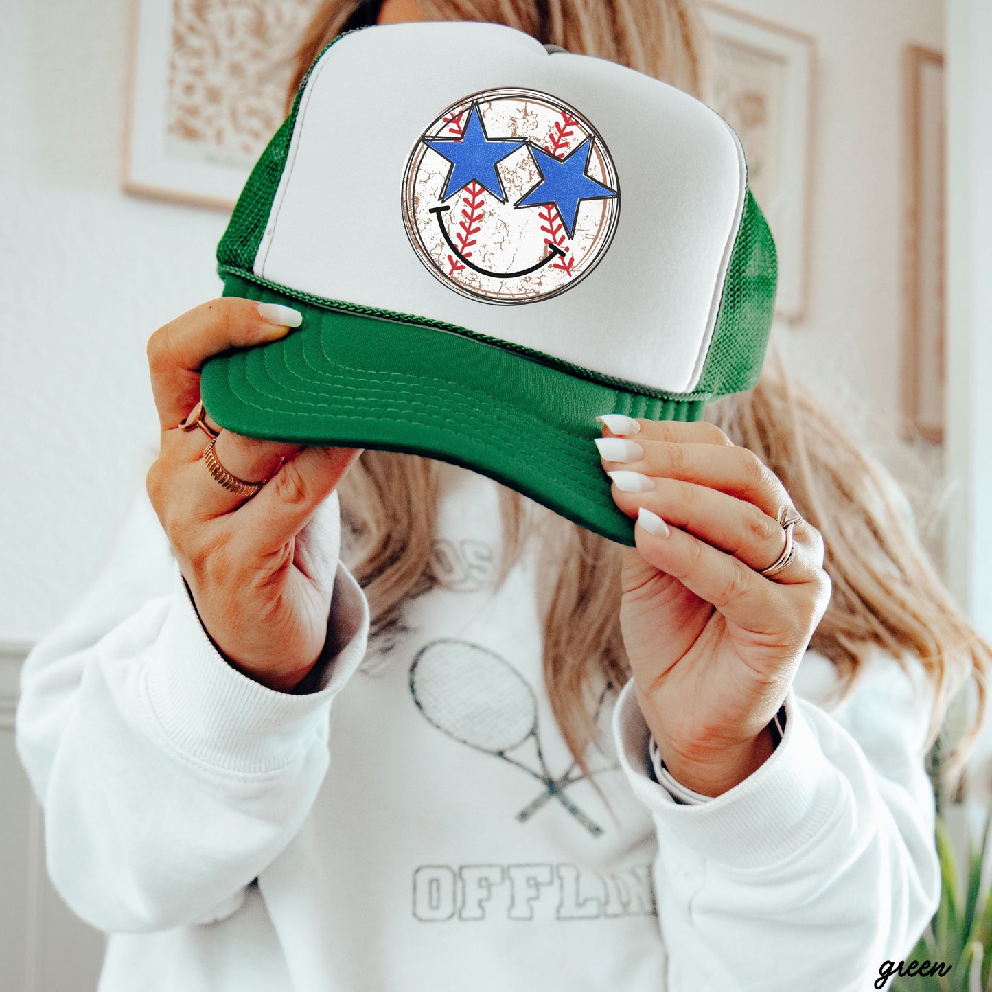 Baseball Star Eyes Trucker Hat, 9 Colors, Patriotic Trucker Cap