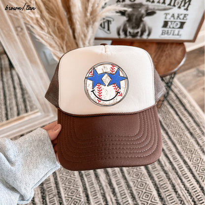 Baseball Star Eyes Trucker Hat, 9 Colors, Patriotic Trucker Cap