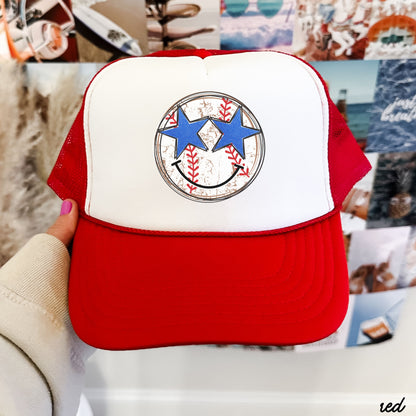 Baseball Star Eyes Trucker Hat, 9 Colors, Patriotic Trucker Cap