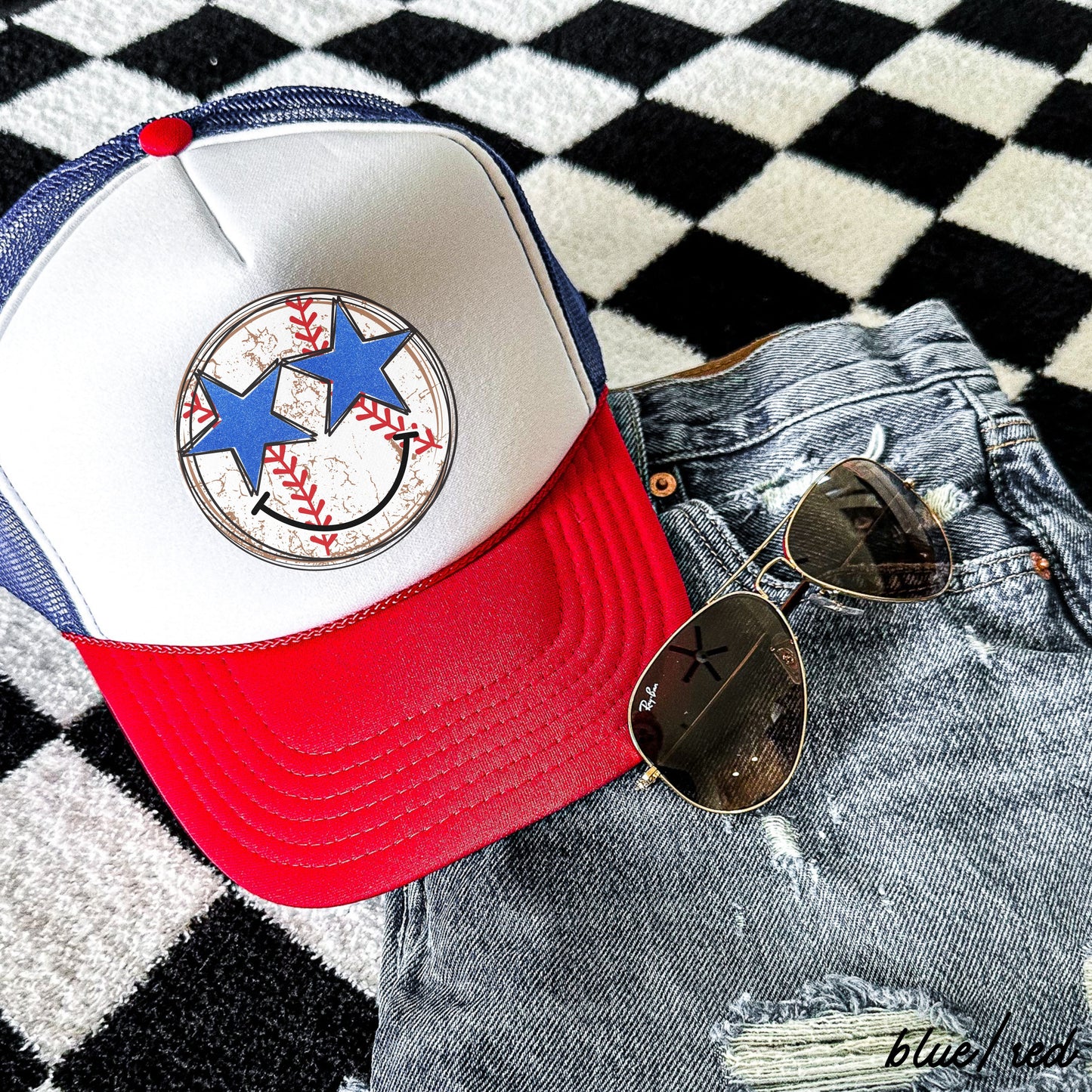 Baseball Star Eyes Trucker Hat, 9 Colors, Patriotic Trucker Cap