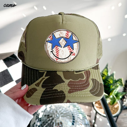 Baseball Star Eyes Trucker Hat, 9 Colors, Patriotic Trucker Cap