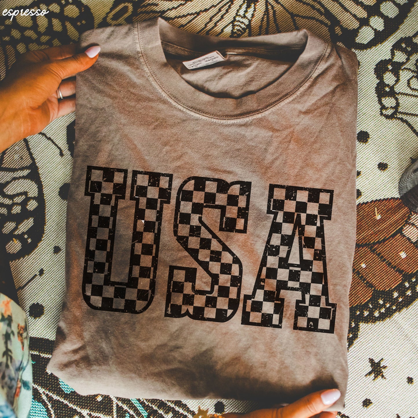 Checkered USA Tee, 12 Colors, Comfort Colors Screen Print