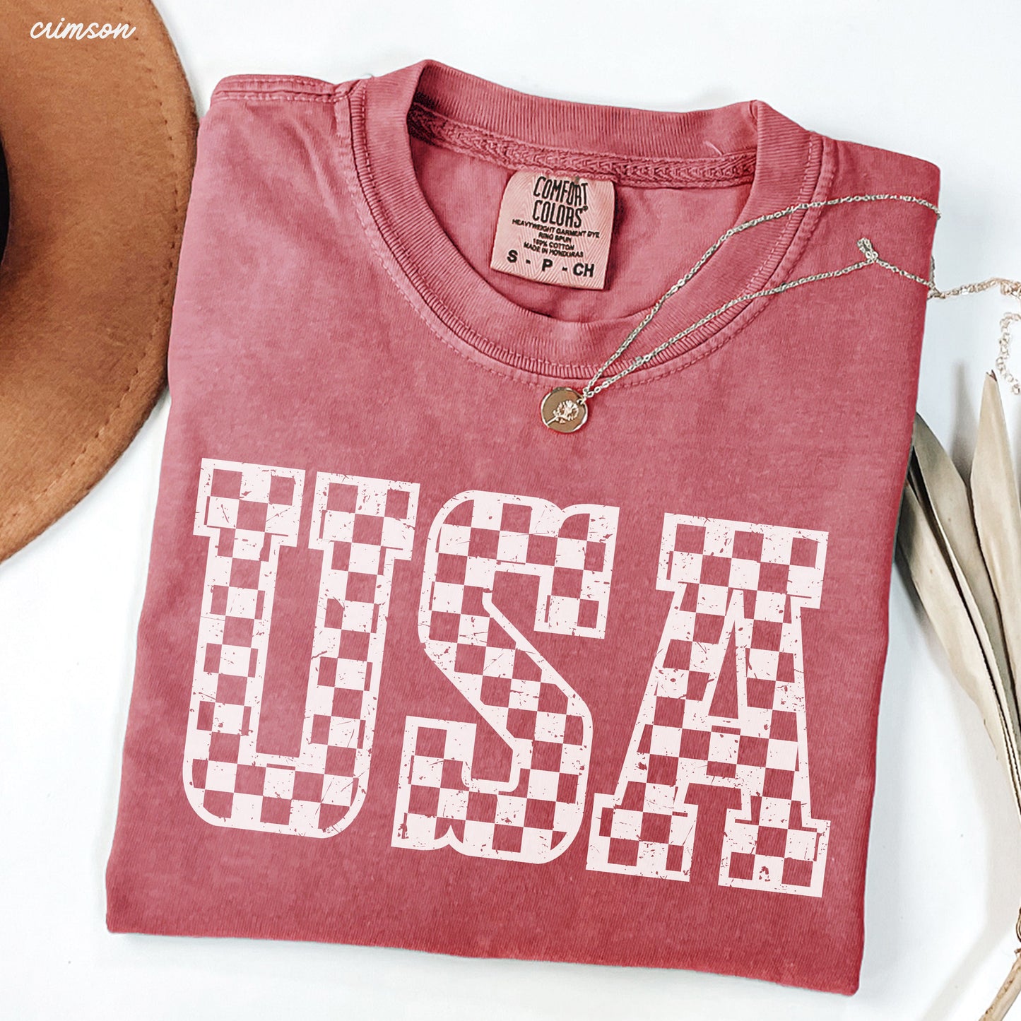 Checkered USA Tee, 12 Colors, Comfort Colors Screen Print