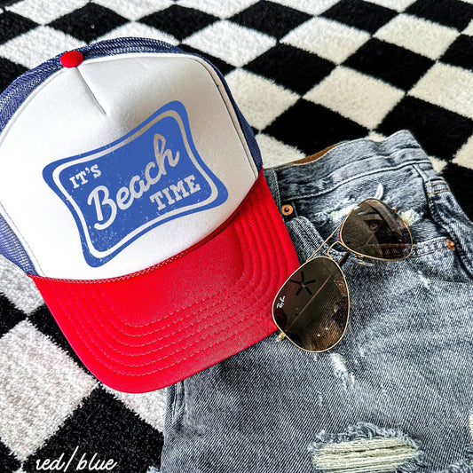 It's Beach Time Trucker Hat, 9 Colors, Patriotic Trucker Cap