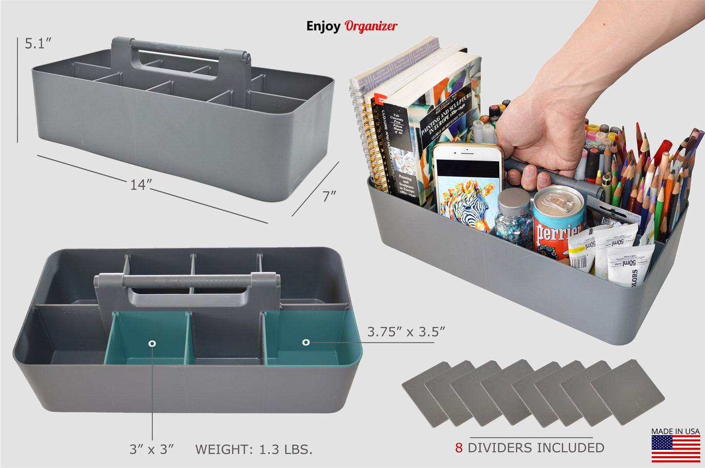 Enjoy Organizer Portable Caddy with 8 Compartments, 10-Pack, Made in USA