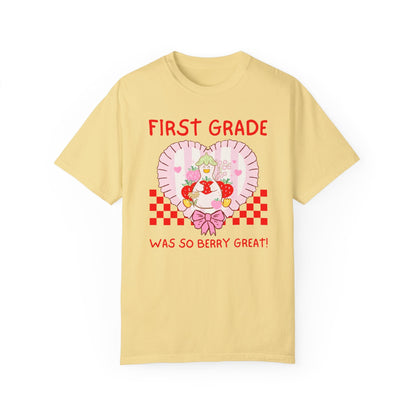 First Grade Last Day of School Teacher T-Shirt - Silly Goose Strawberry Heart, Comfort Colors