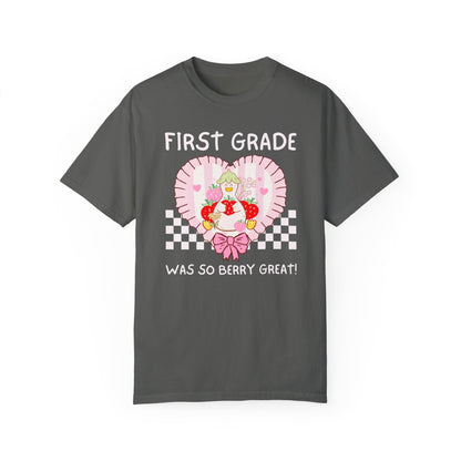 First Grade Last Day of School Teacher T-Shirt - Silly Goose Strawberry Heart, Comfort Colors
