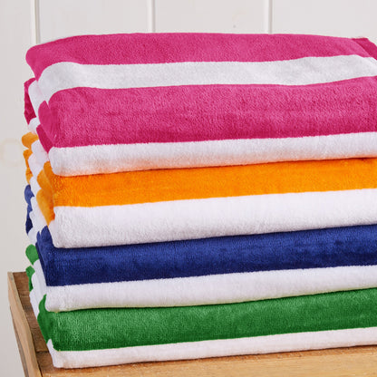 100% Cotton Velour Cabana Stripe Beach Towels - Novia Collection, Great Bay Home