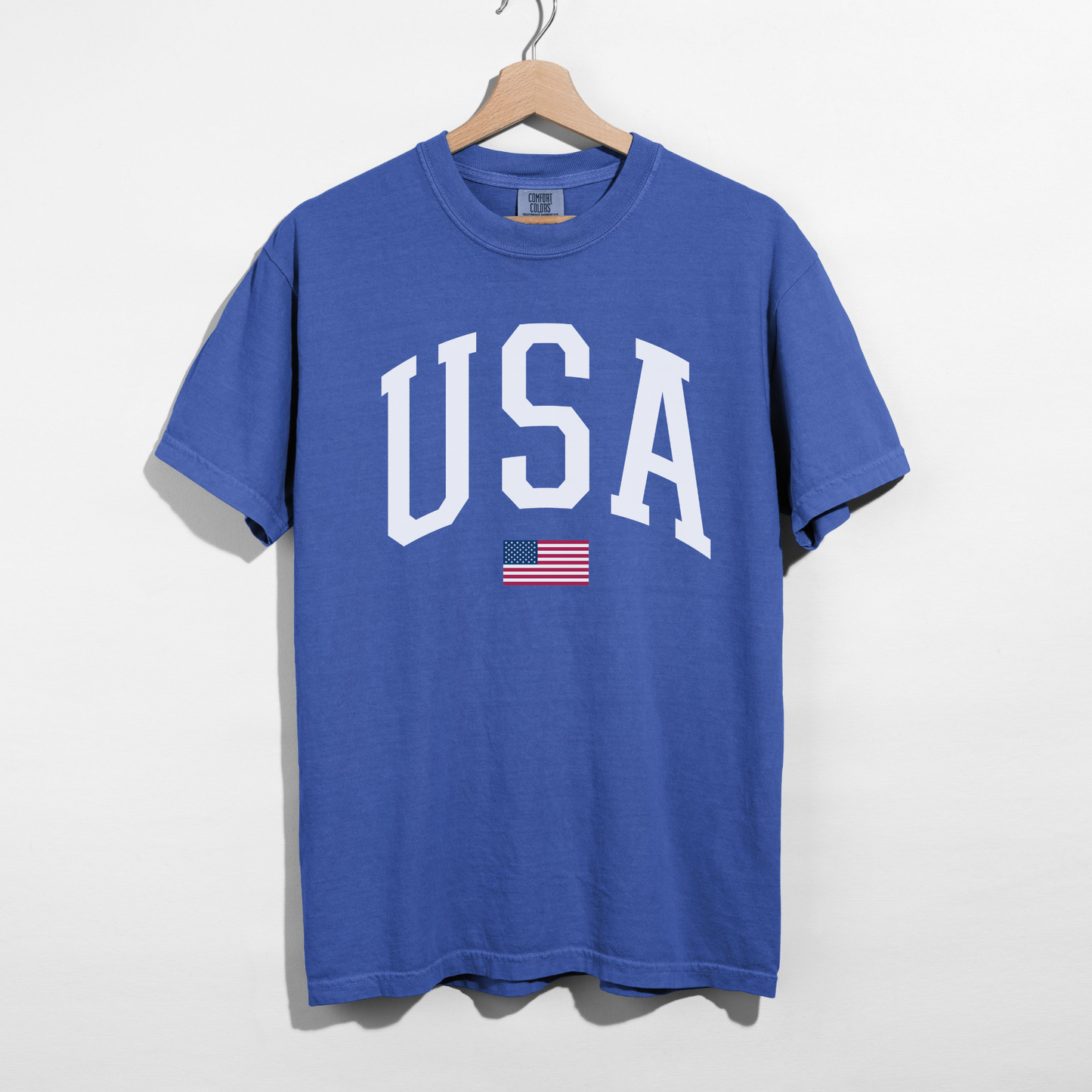 USA Varsity Graphic Tee White Letter Patriotic Shirt
