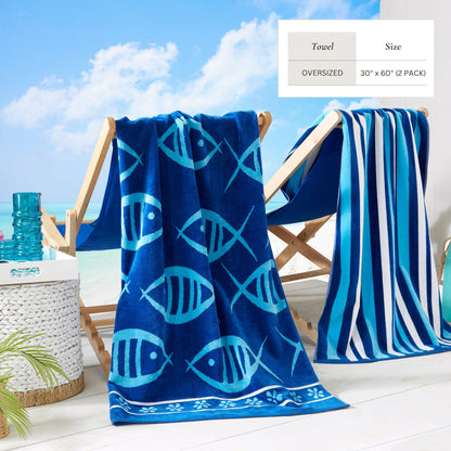 100% Cotton Velour Beach Towels 2-Pack - Maui Collection, 30" x 60"