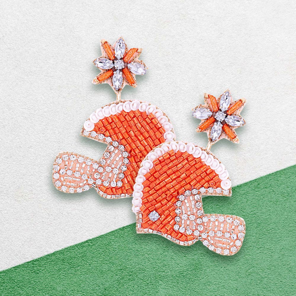 Football Helmet Dangle Earrings - Game Day Felt Back Stone Beaded Earrings
