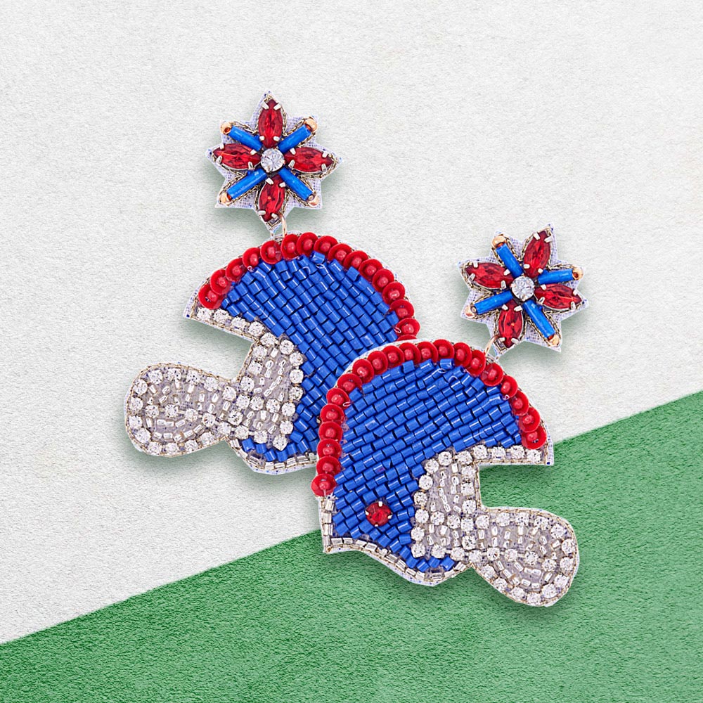 Football Helmet Dangle Earrings - Game Day Felt Back Stone Beaded Earrings