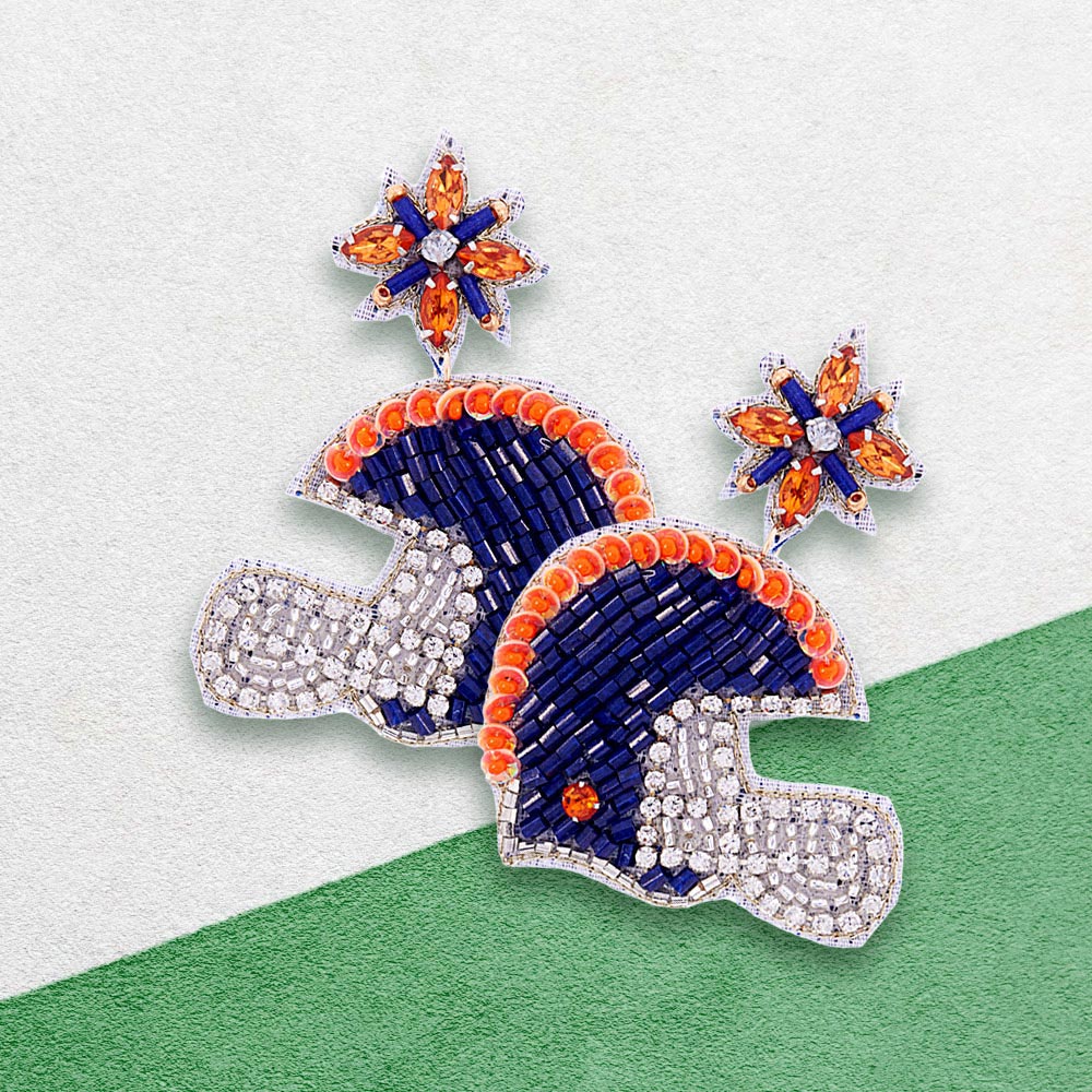 Football Helmet Dangle Earrings - Game Day Felt Back Stone Beaded Earrings