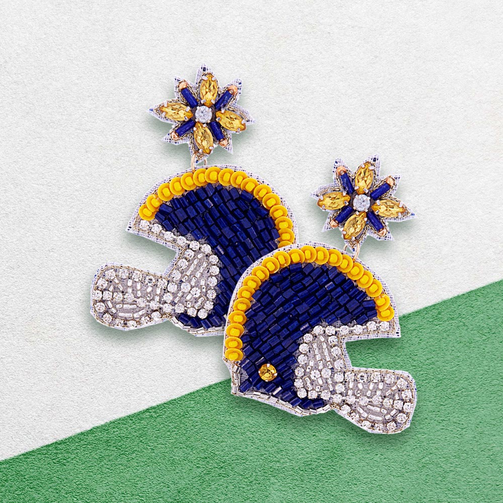 Football Helmet Dangle Earrings - Game Day Felt Back Stone Beaded Earrings