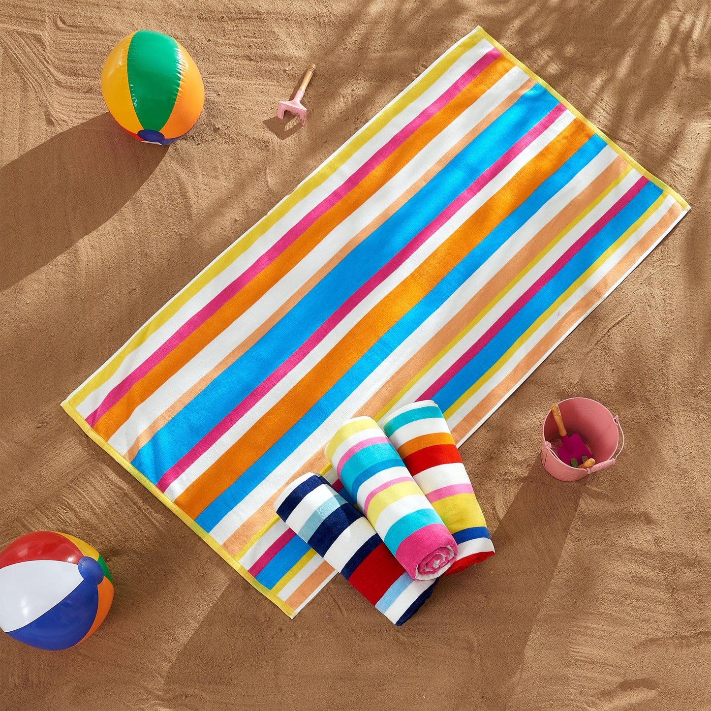 100% Cotton Velour Cabana Stripe Beach Towels - Novia Collection, Great Bay Home