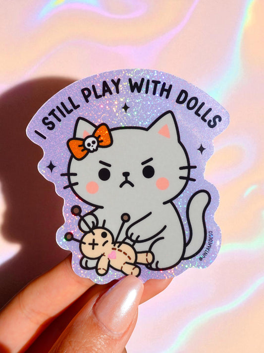 I Still Play With Dolls Angry Kitty Gothic Glitter Vinyl Sticker