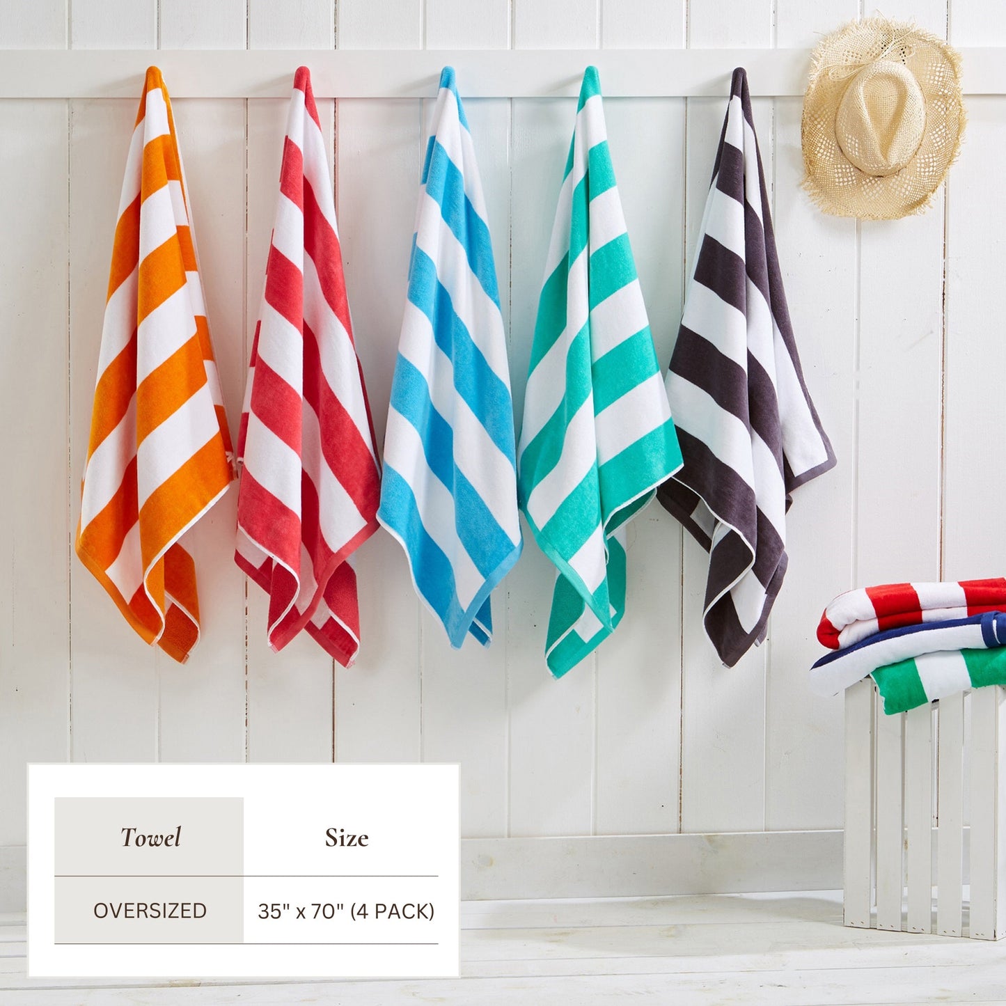 100% Cotton Velour Cabana Stripe Beach Towels - Novia Collection, Great Bay Home