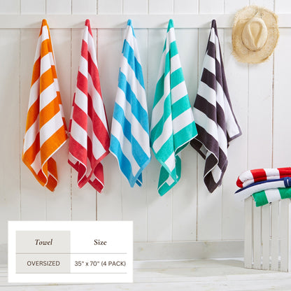 100% Cotton Velour Cabana Stripe Beach Towels - Novia Collection, Great Bay Home