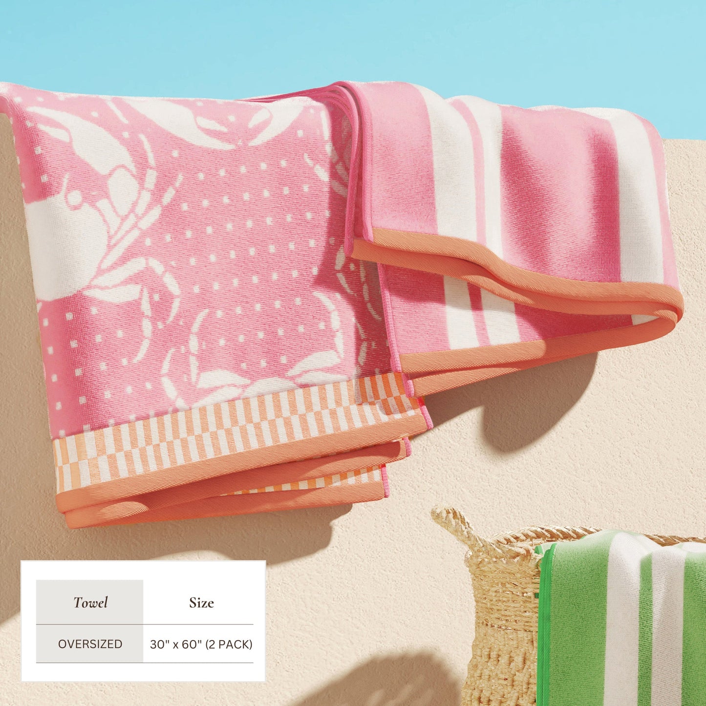 100% Cotton Velour Beach Towels 2-Pack - Maui Collection, 30" x 60"