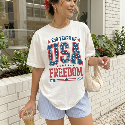 250 Years of USA Freedom Graphic Tee - 1776 to 2026 Patriotic America Shirt