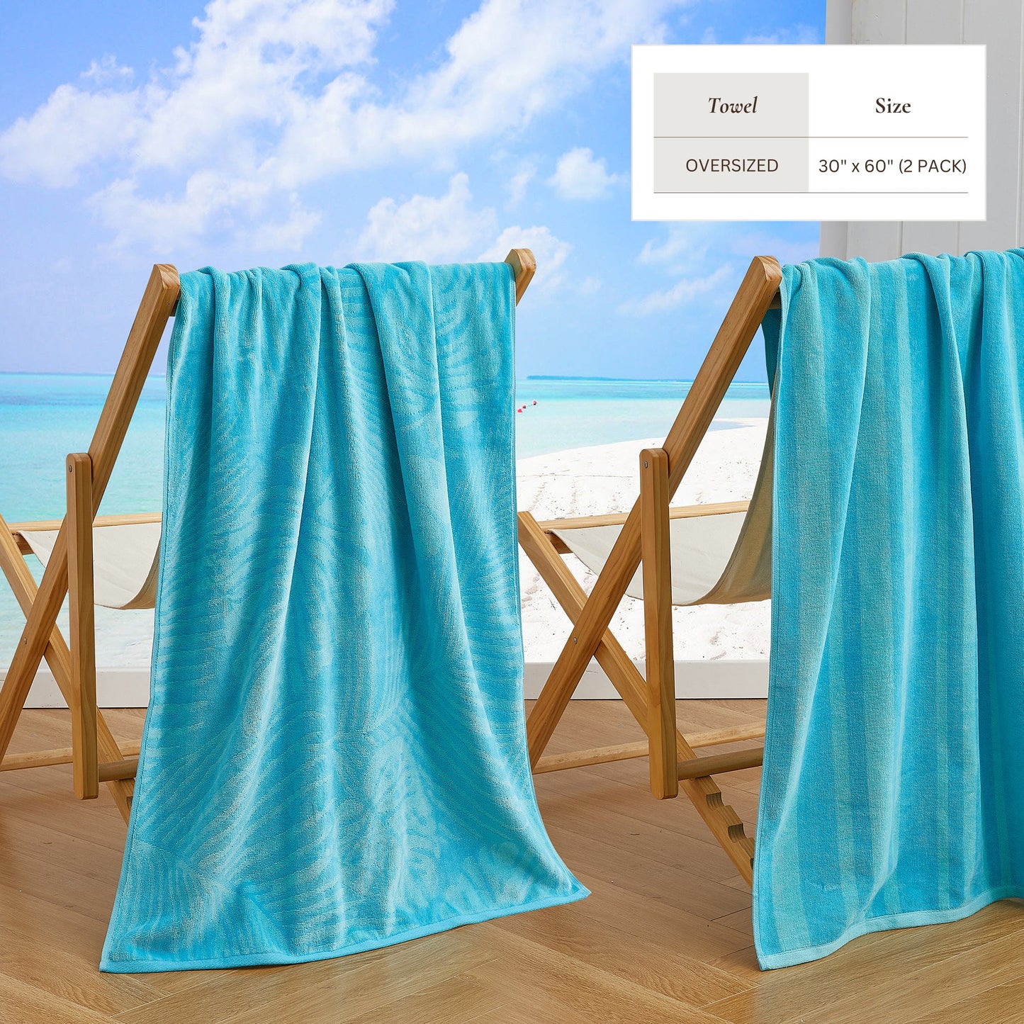 100% Cotton Velour Beach Towels 2-Pack - Maui Collection, 30" x 60"