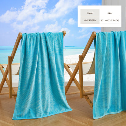 100% Cotton Velour Beach Towels 2-Pack - Maui Collection, 30" x 60"