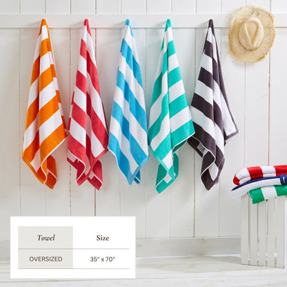 100% Cotton Velour Cabana Stripe Beach Towels - Novia Collection, Great Bay Home