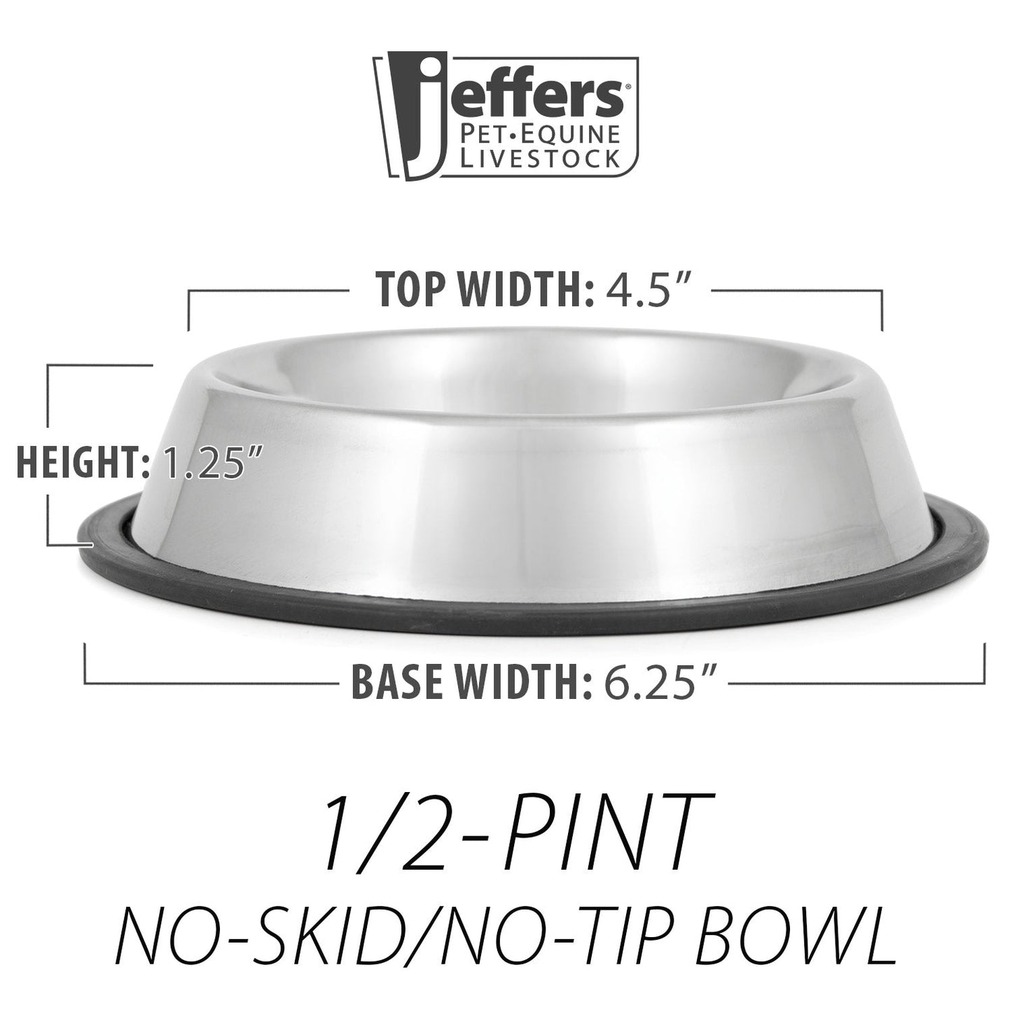 Jeffers No-Skid No-Tip Stainless Steel Pet Bowls for Dogs and Cats
