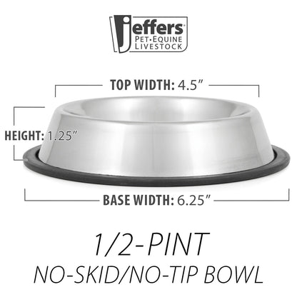 Jeffers No-Skid No-Tip Stainless Steel Pet Bowls for Dogs and Cats