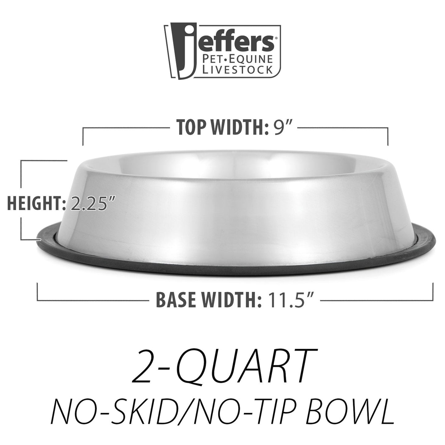 Jeffers No-Skid No-Tip Stainless Steel Pet Bowls for Dogs and Cats