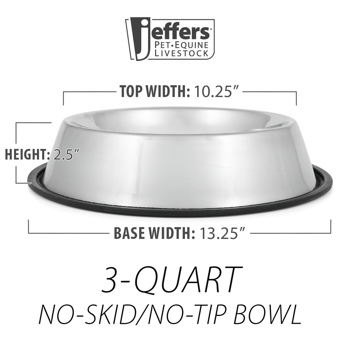 Jeffers No-Skid No-Tip Stainless Steel Pet Bowls for Dogs and Cats