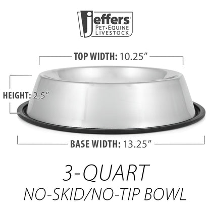 Jeffers No-Skid No-Tip Stainless Steel Pet Bowls for Dogs and Cats
