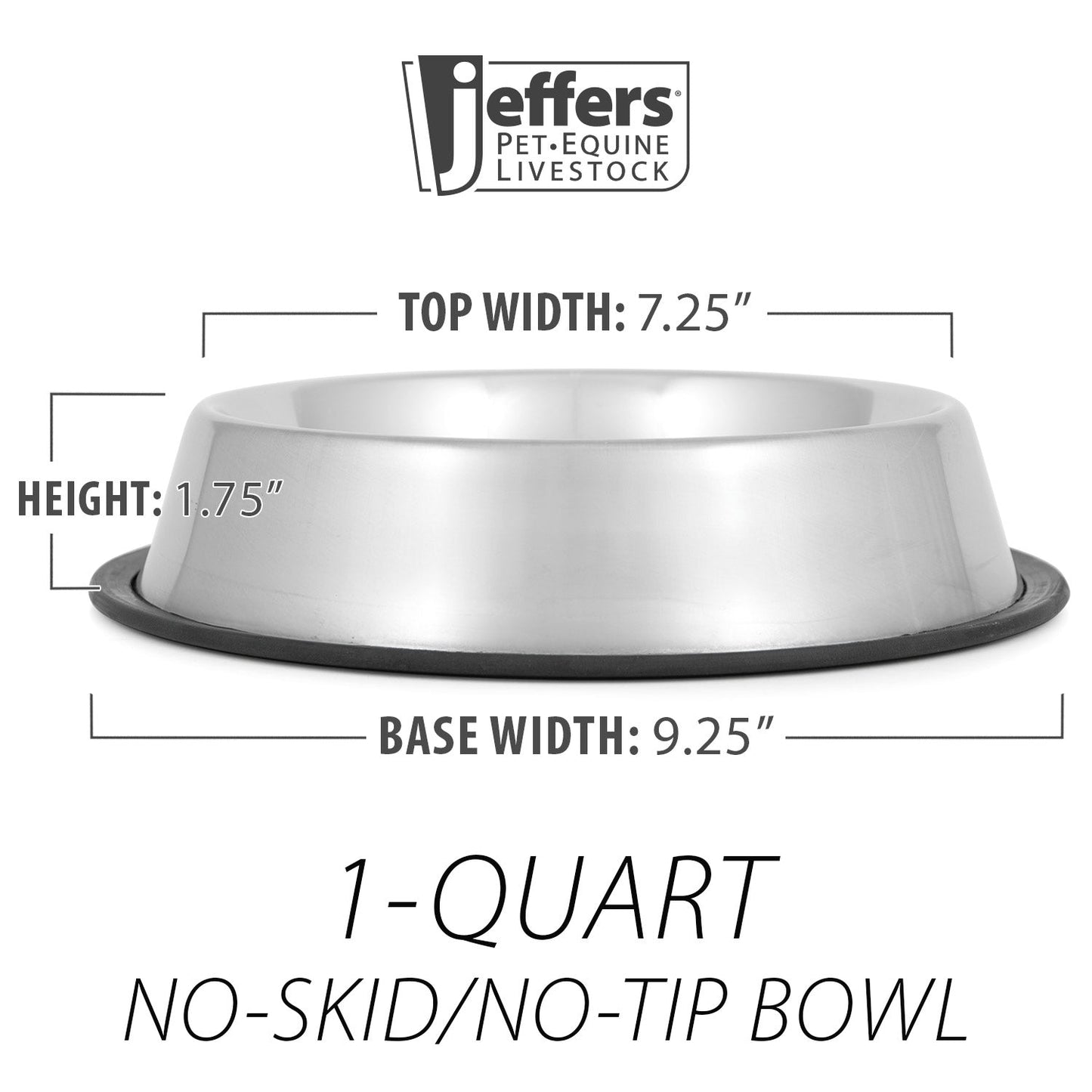 Jeffers No-Skid No-Tip Stainless Steel Pet Bowls for Dogs and Cats