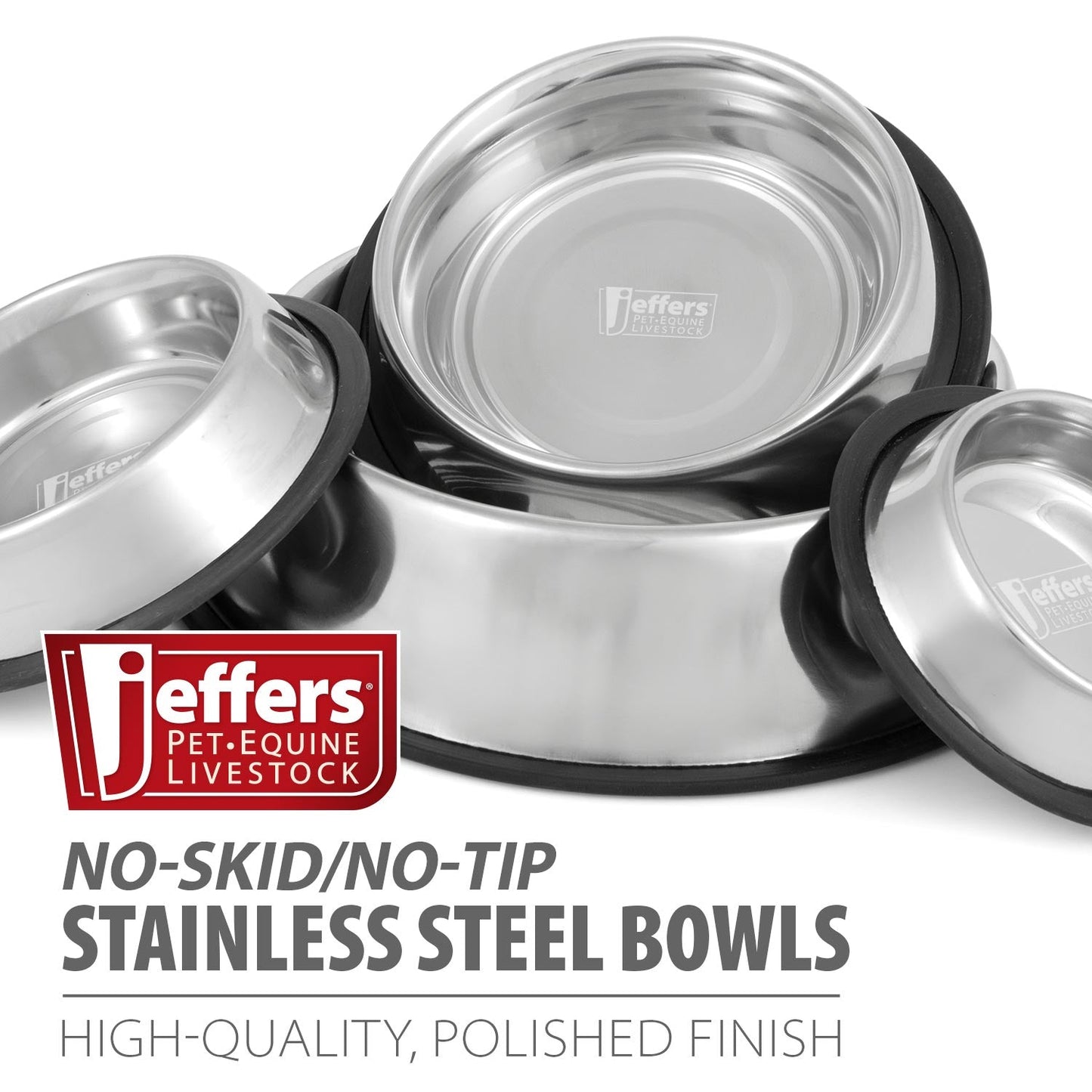 Jeffers No-Skid No-Tip Stainless Steel Pet Bowls for Dogs and Cats
