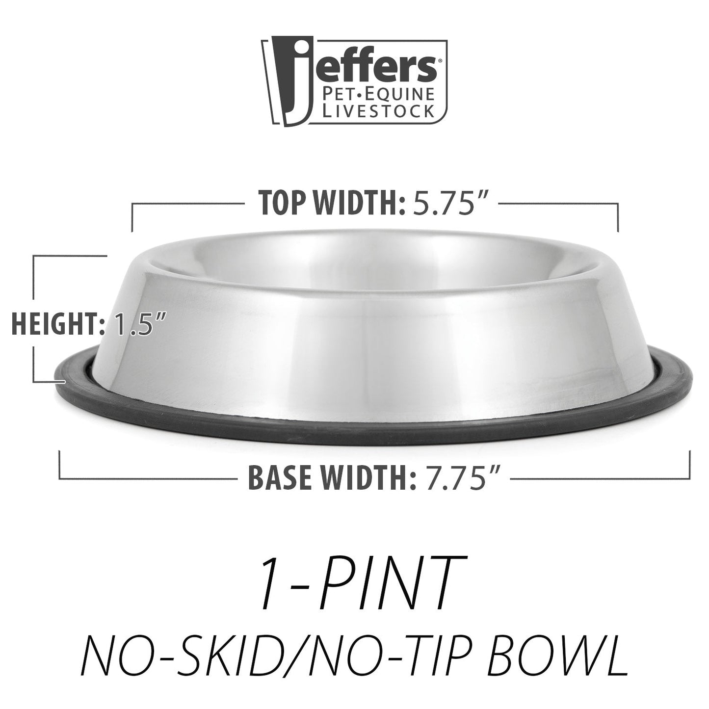 Jeffers No-Skid No-Tip Stainless Steel Pet Bowls for Dogs and Cats