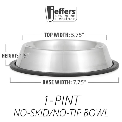 Jeffers No-Skid No-Tip Stainless Steel Pet Bowls for Dogs and Cats