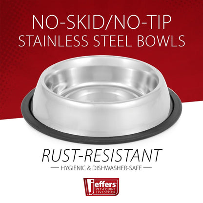 Jeffers No-Skid No-Tip Stainless Steel Pet Bowls for Dogs and Cats