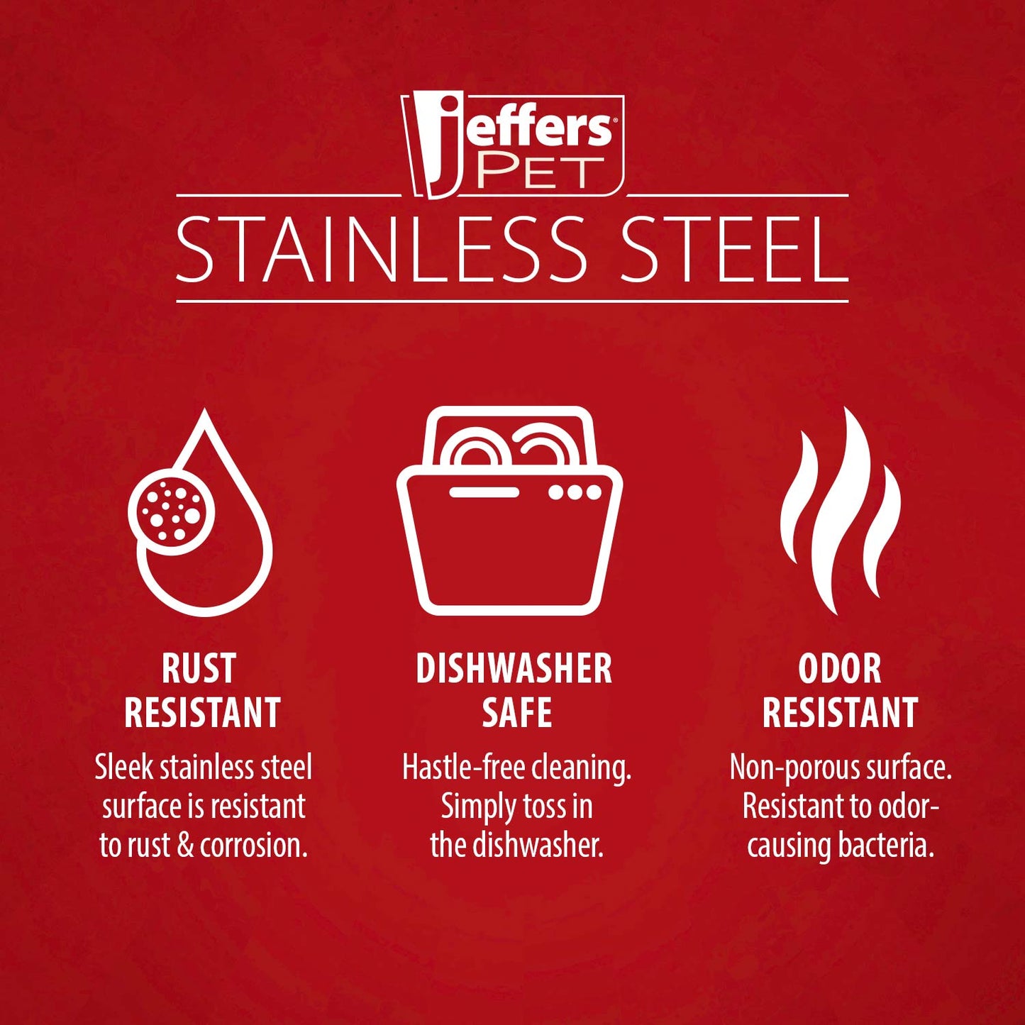 Jeffers Embossed No-Tip Anti-Skid Stainless Steel Pet Bowls for Dogs and Cats