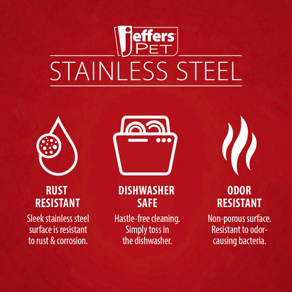 Jeffers Embossed No-Tip Anti-Skid Stainless Steel Pet Bowls for Dogs and Cats