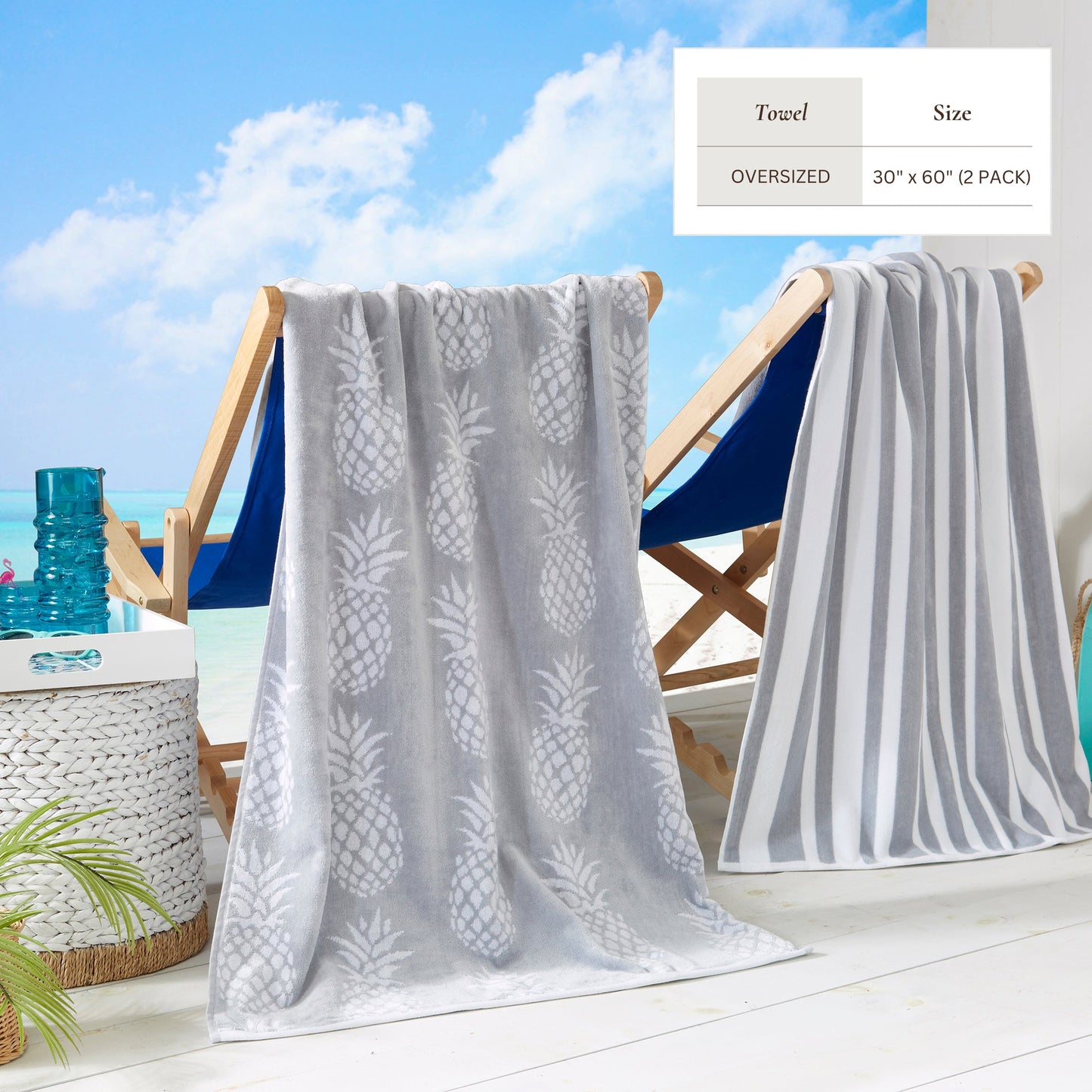 100% Cotton Velour Beach Towels 2-Pack - Maui Collection, 30" x 60"