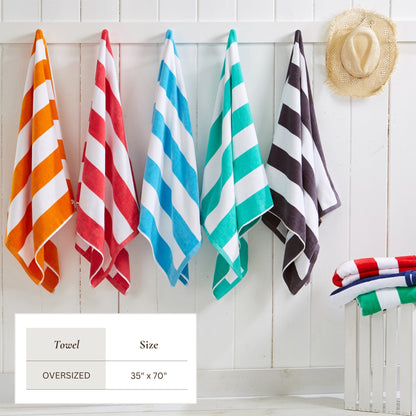 100% Cotton Velour Cabana Stripe Beach Towels - Novia Collection, Great Bay Home