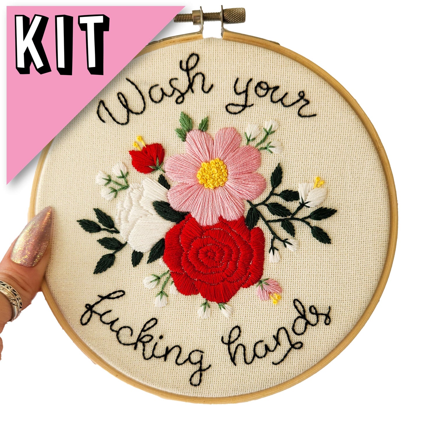 Wash Your F**king Hands 2.0 Beginner Embroidery Kit