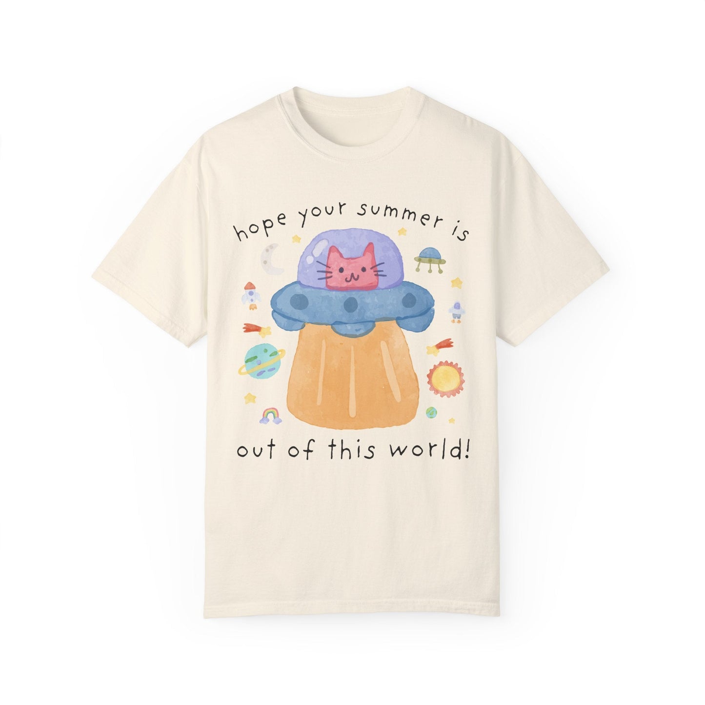 Last Day of School Cat Lover T-Shirt - Funny UFO Space Design, Comfort Colors