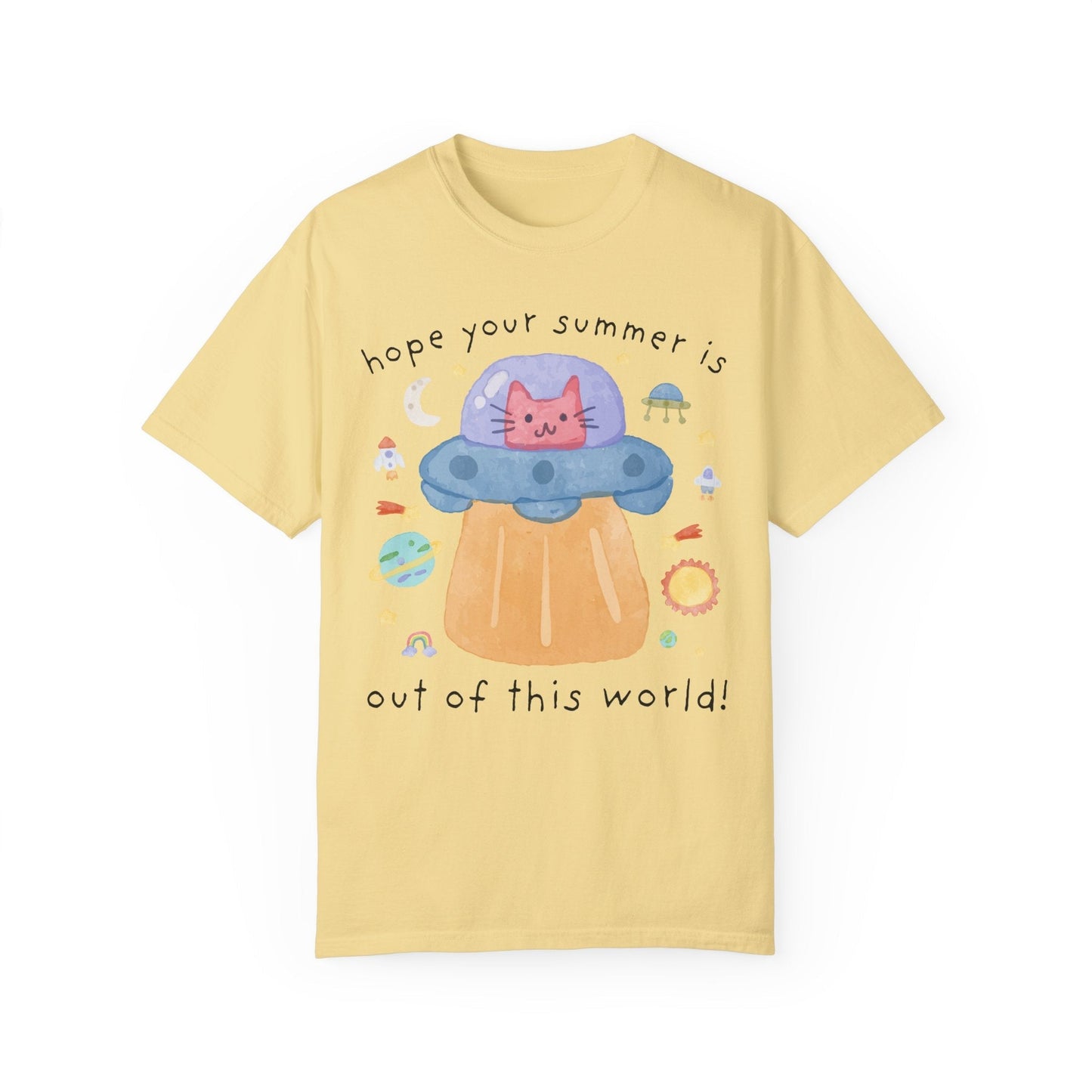 Last Day of School Cat Lover T-Shirt - Funny UFO Space Design, Comfort Colors