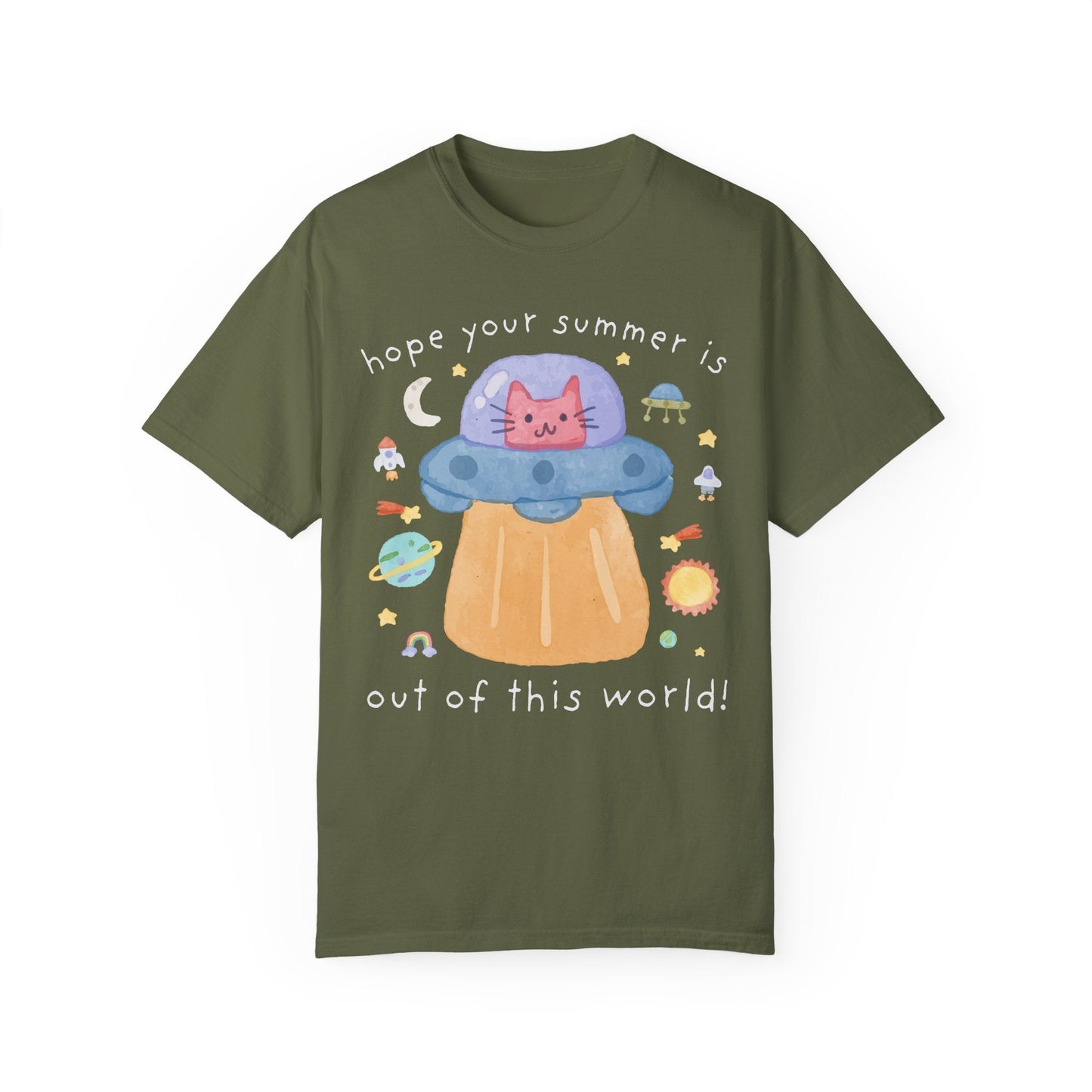 Last Day of School Cat Lover T-Shirt - Funny UFO Space Design, Comfort Colors