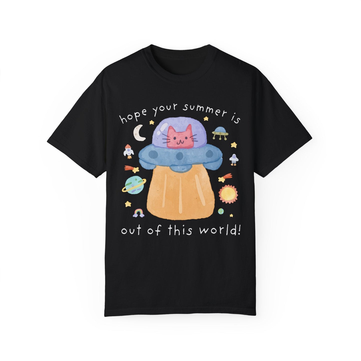 Last Day of School Cat Lover T-Shirt - Funny UFO Space Design, Comfort Colors