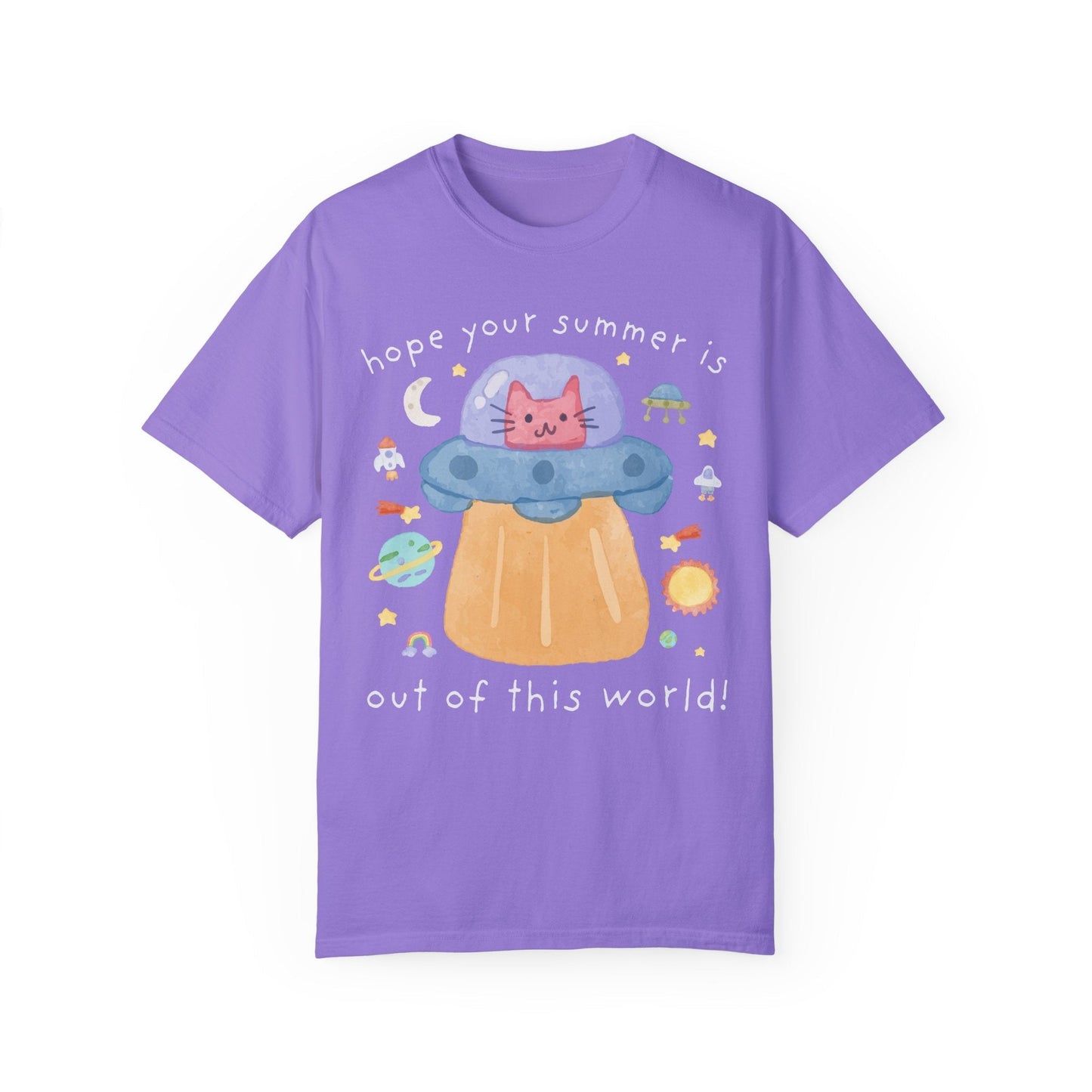 Last Day of School Cat Lover T-Shirt - Funny UFO Space Design, Comfort Colors
