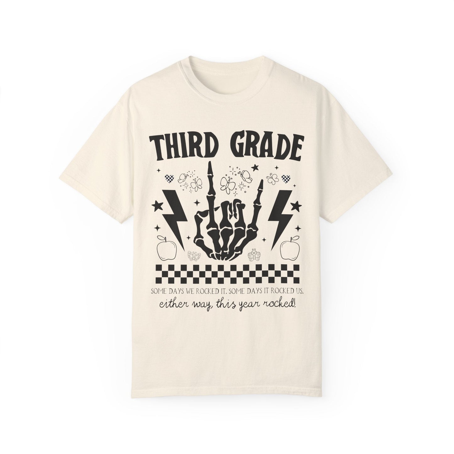 This Year Rocked T-Shirt - Funny Last Day of School Rocker Skeleton Tee for Third Grade Teachers, Comfort Colors